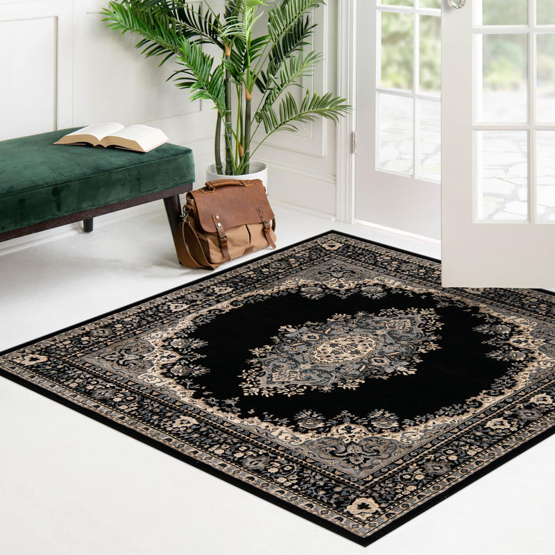 Tabriz Tapestry Collection Area Rug - Azerbaijan (Black) Square Black  lifestyle 87