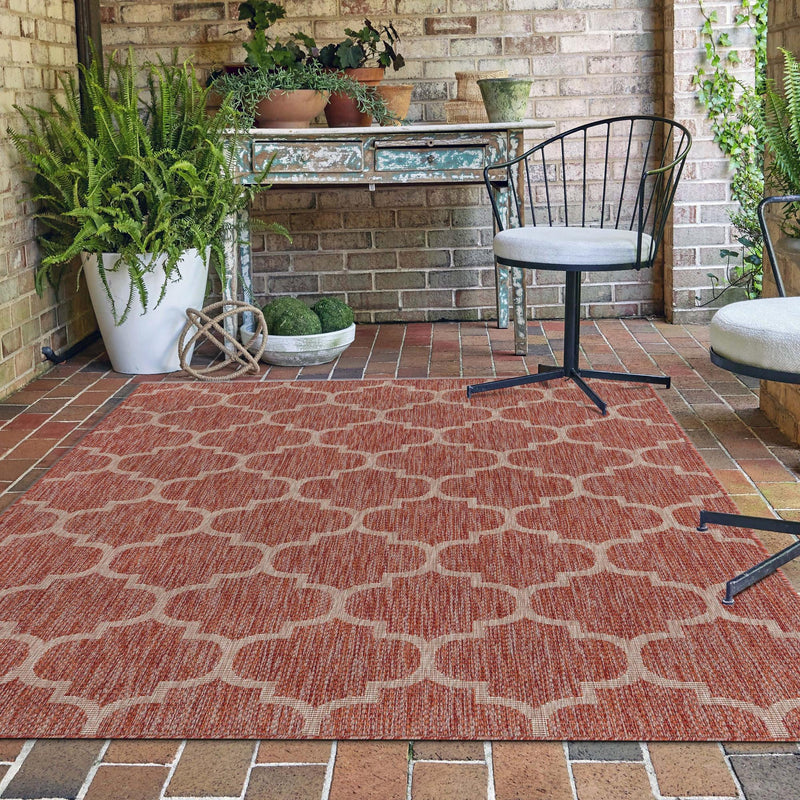 Garden Lattice Oasis Collection Area Rug - Arbor (Rust Red) Rectangle Rust Red  lifestyle 28