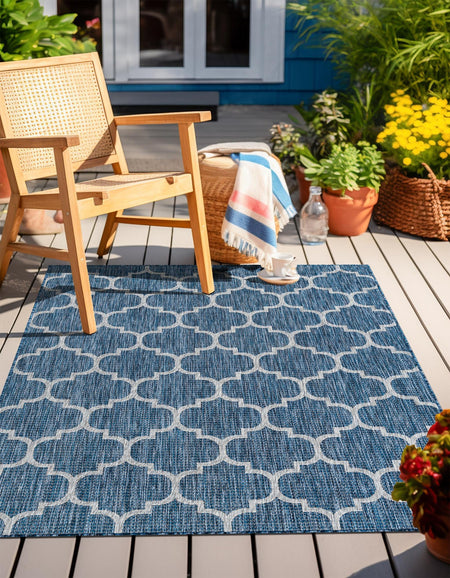 Seaside Lattice Collection Area Rug - Arbor (Navy Blue)