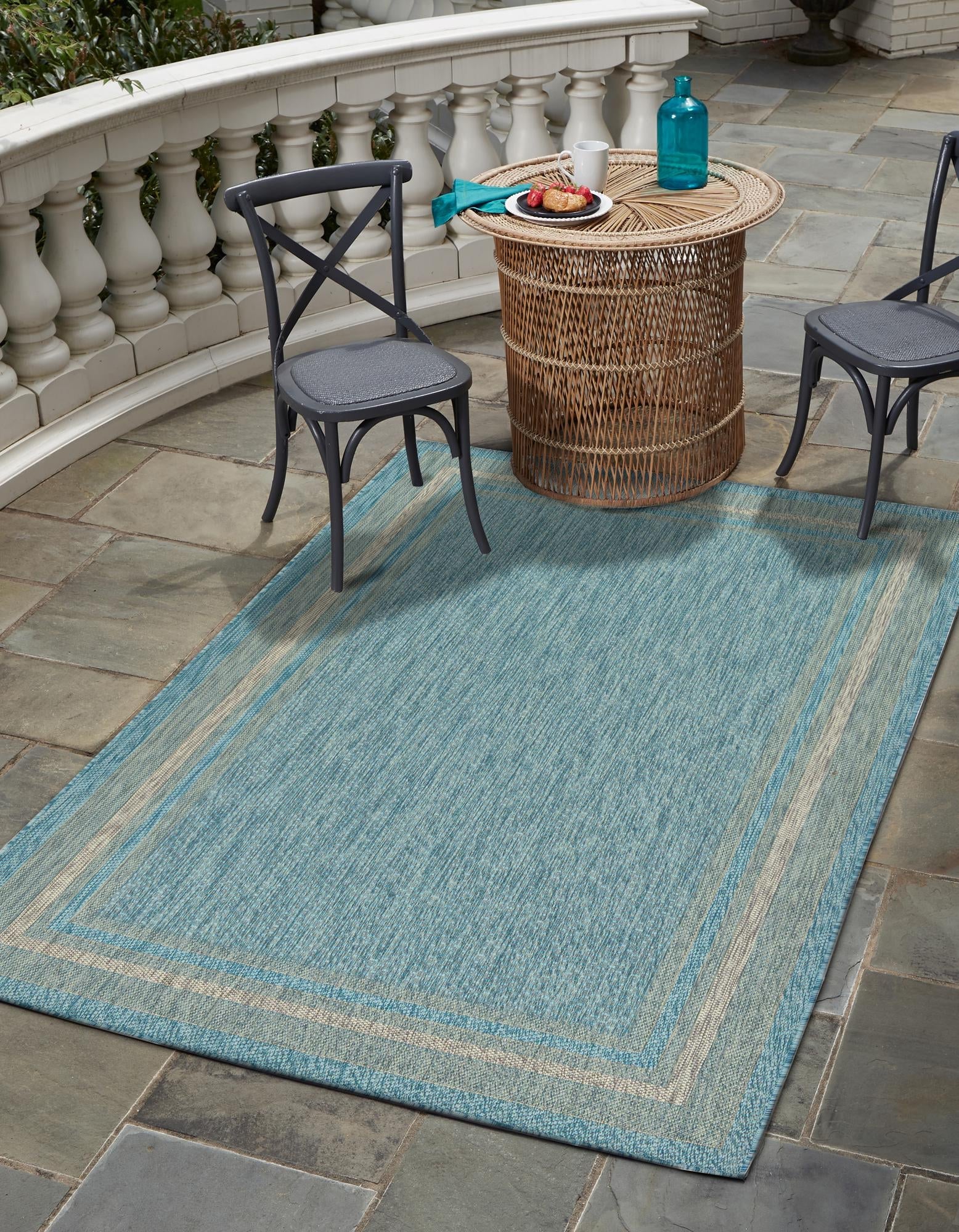 Terrace Fringe Collection Area Rug - Veranda (Aquamarine)