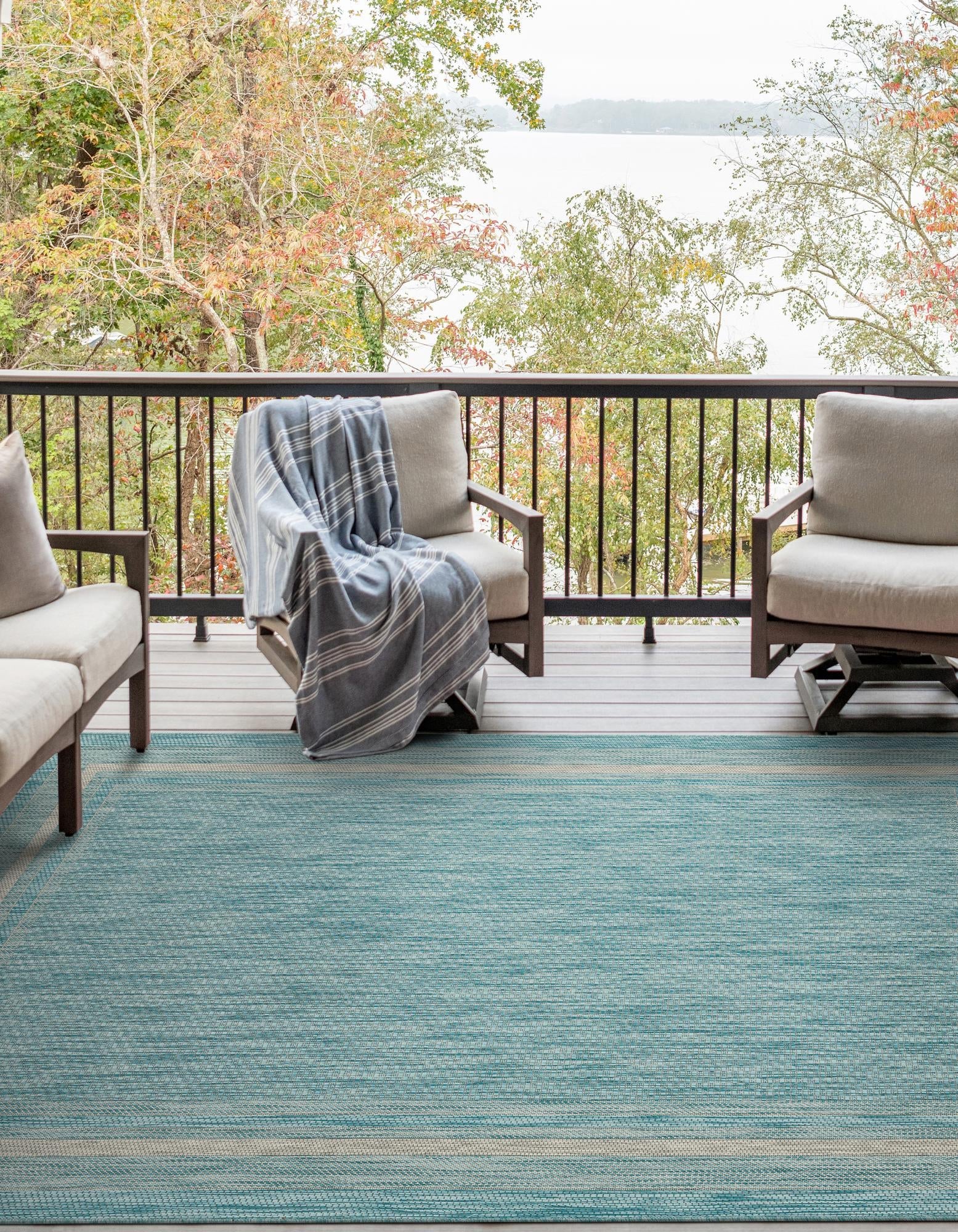 Terrace Fringe Collection Area Rug - Veranda (Aquamarine)