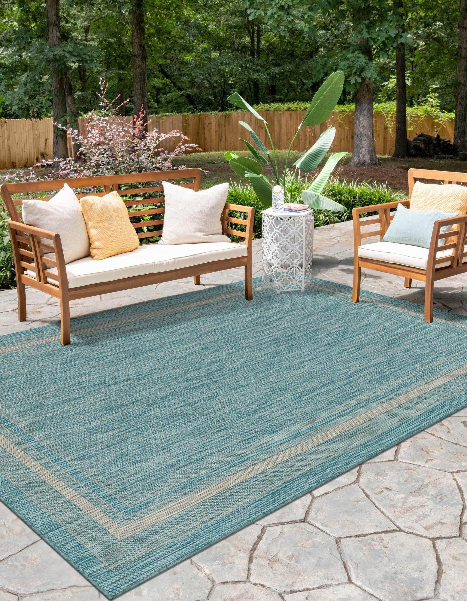 Terrace Fringe Collection Area Rug - Veranda (Aquamarine)