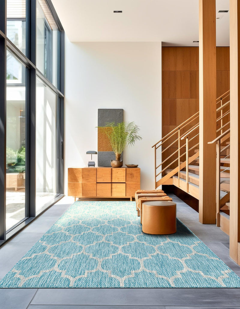 Garden Lattice Oasis Collection Area Rug - Arbor (Aquamarine) Rectangle Aquamarine  lifestyle 6