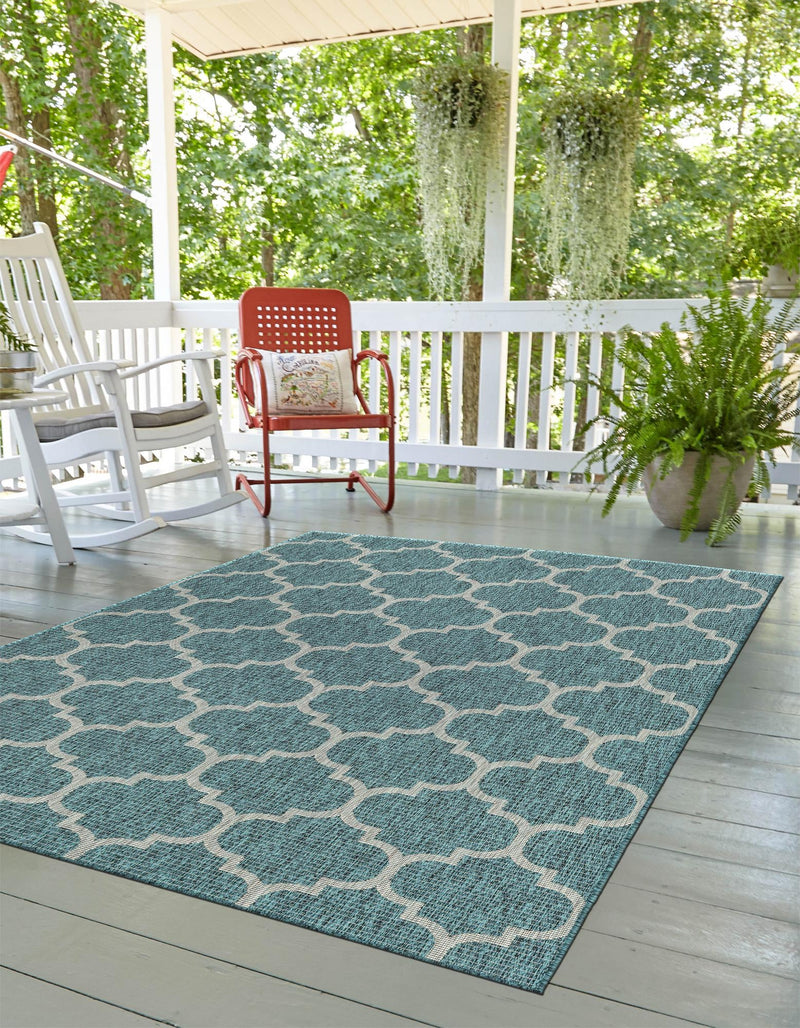 Garden Lattice Oasis Collection Area Rug - Arbor (Teal) Rectangle Teal  lifestyle 4