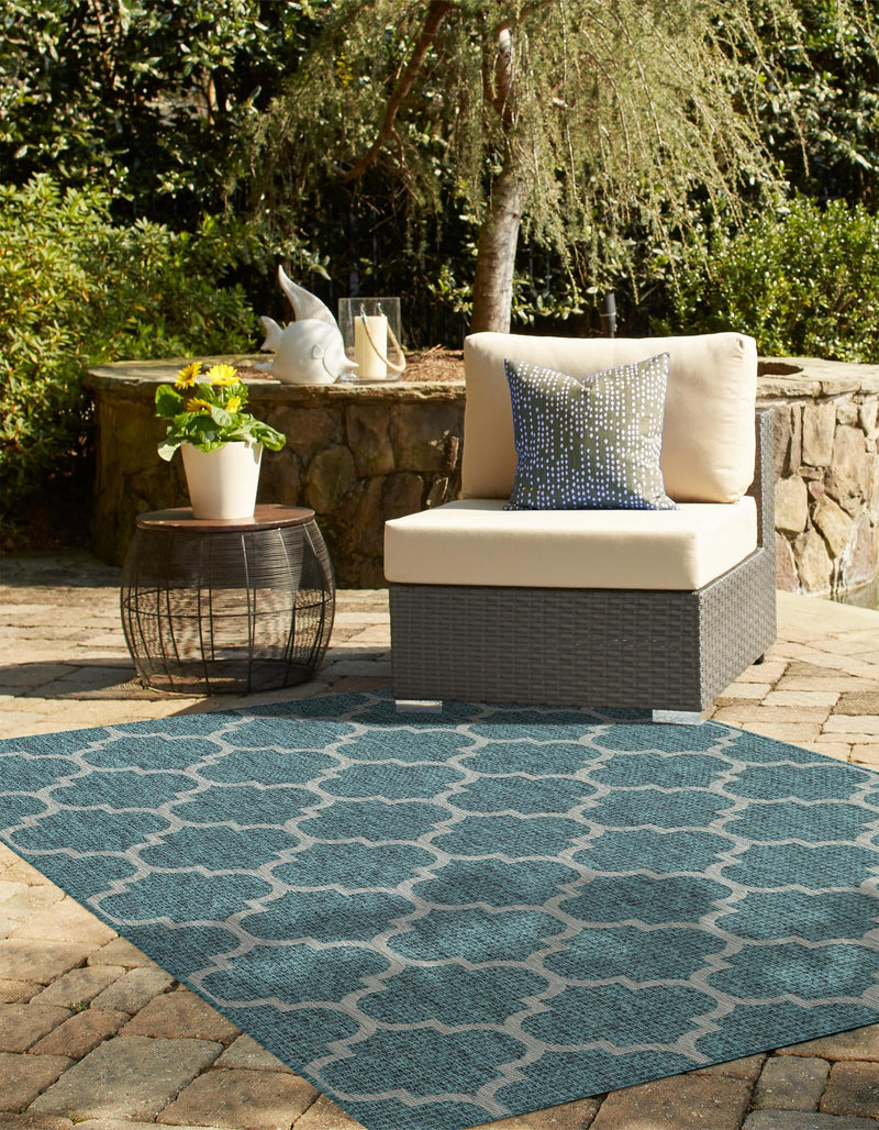 Garden Lattice Oasis Collection Area Rug - Arbor (Teal) Rectangle Teal  lifestyle 8