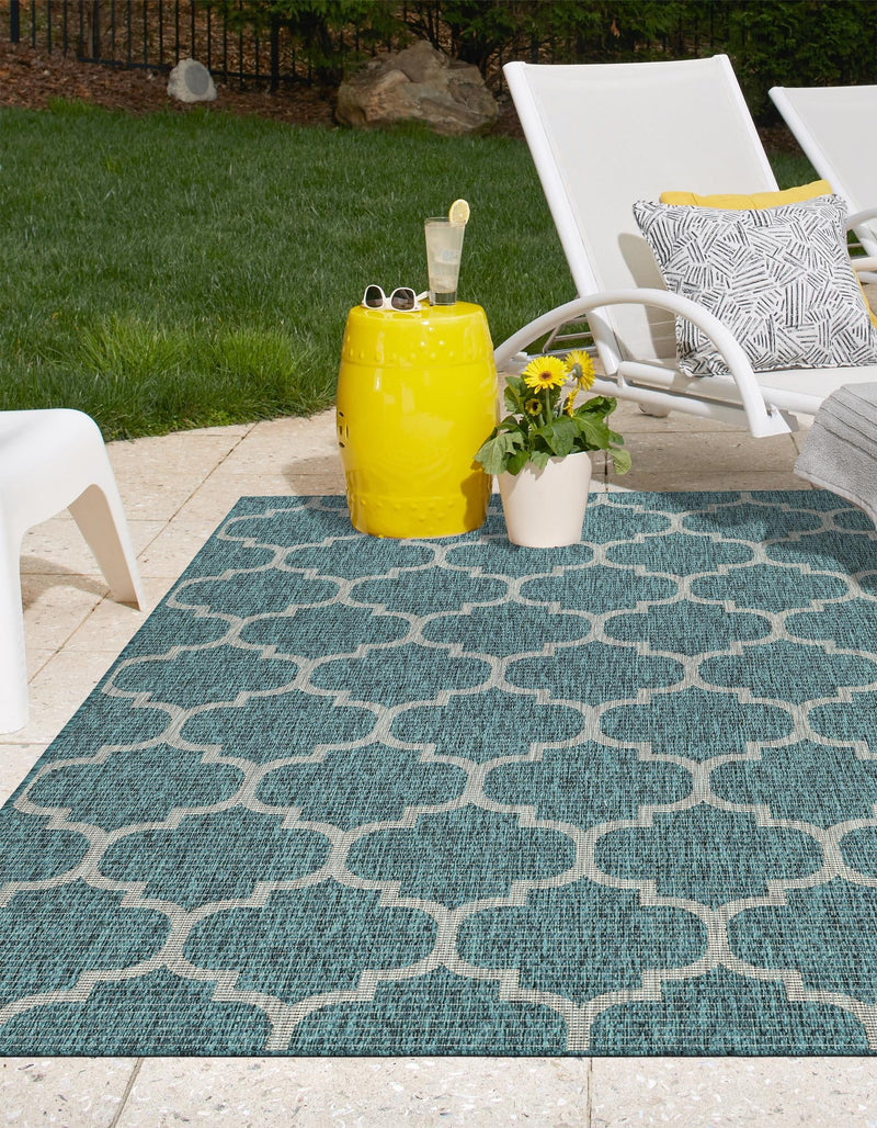 Garden Lattice Oasis Collection Area Rug - Arbor (Teal) Rectangle Teal  lifestyle 10