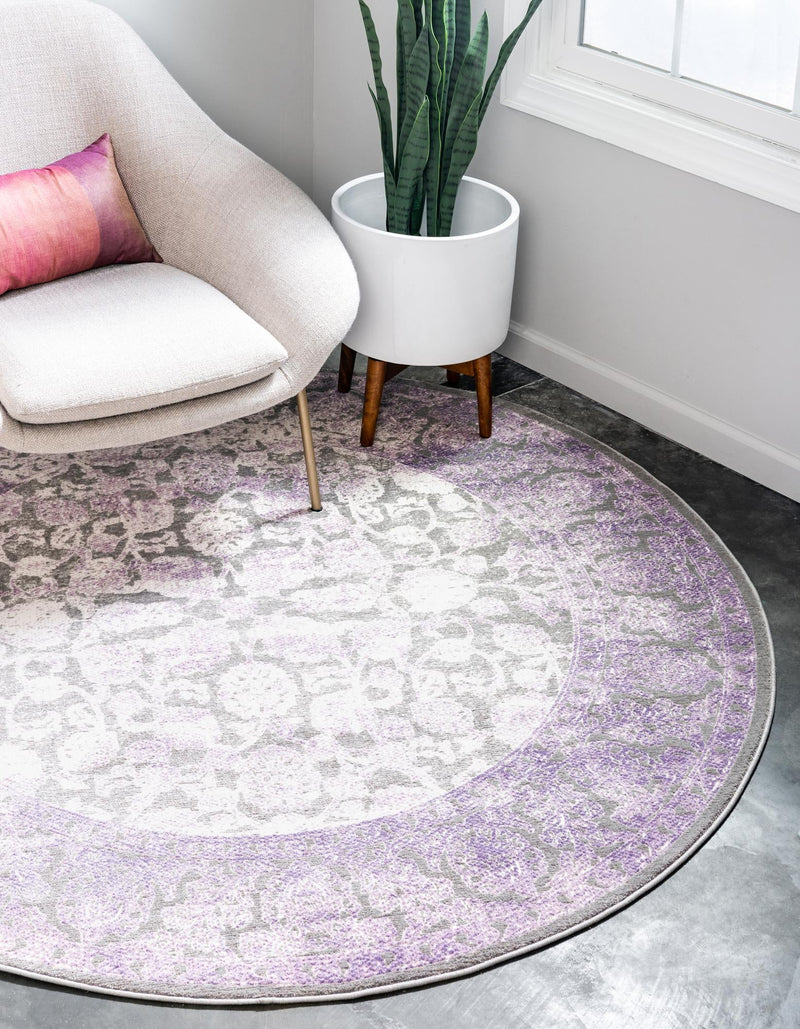 Rustic Charm Revival Collection Area Rug -  Pastoral Round Lilac  lifestyle 26