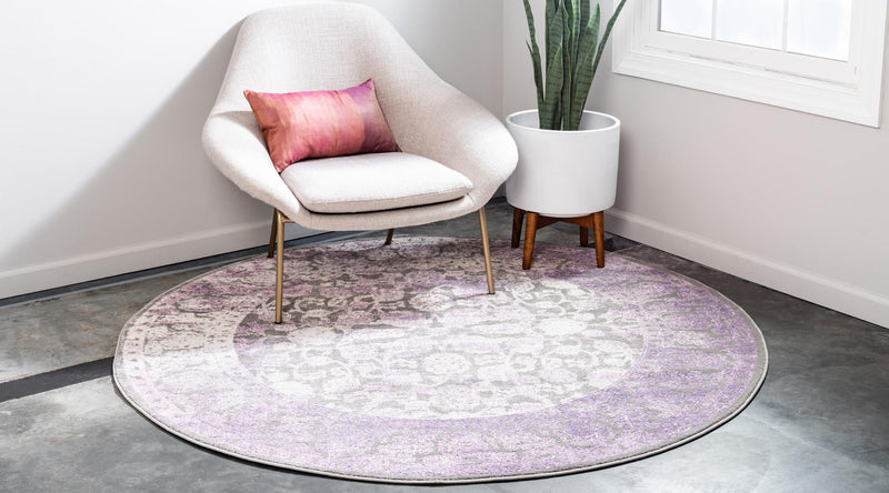 Rustic Charm Revival Collection Area Rug -  Pastoral Round Lilac  lifestyle 37