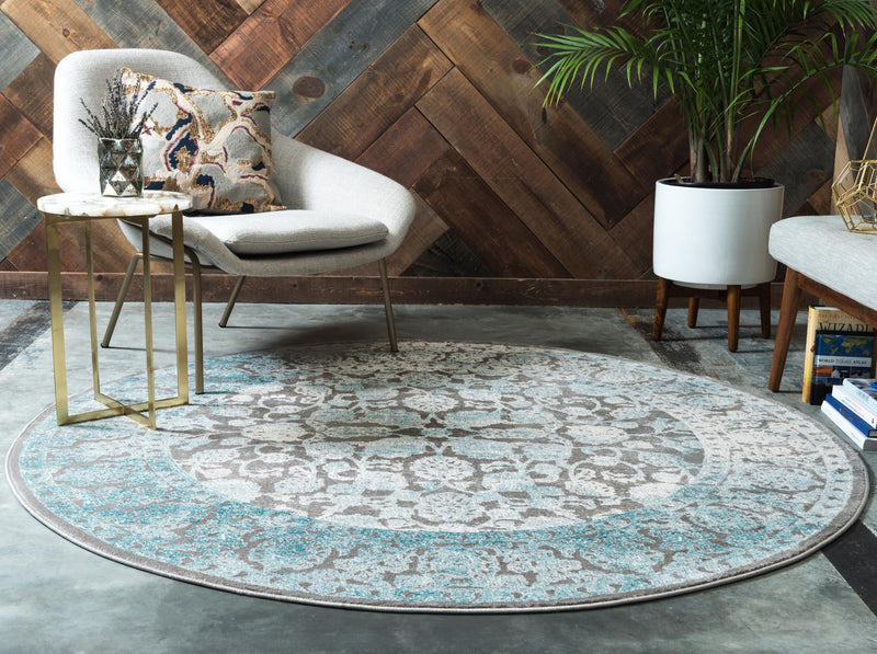 Rustic Charm Revival Collection Area Rug -  Pastoral Round Light Blue  lifestyle 30