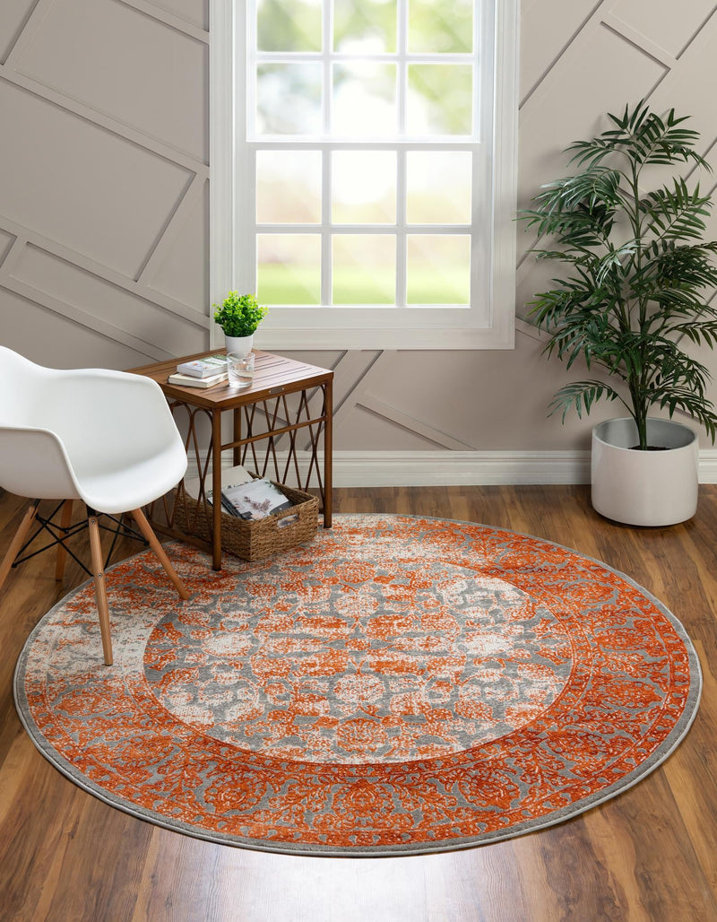 Rustic Charm Revival Collection Area Rug -  Pastoral Round Terracotta  lifestyle 48