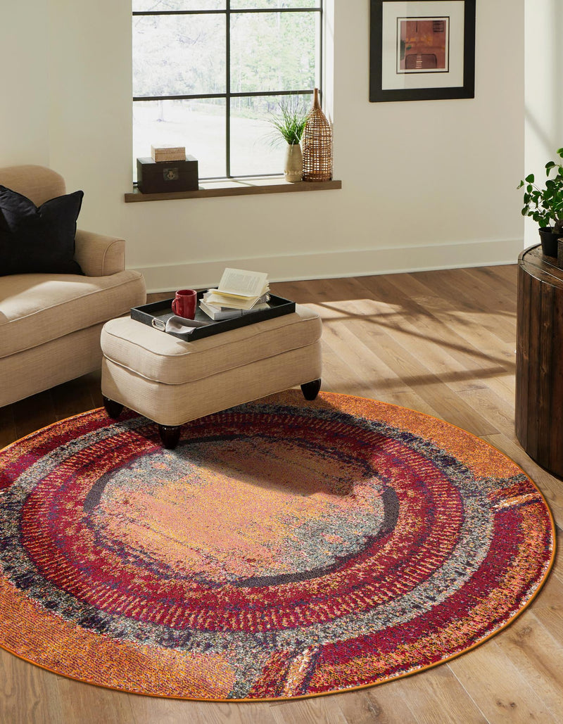 Marrakesh Elegance Collection Area Rug -  Sijilmasa Round Orange  lifestyle 35