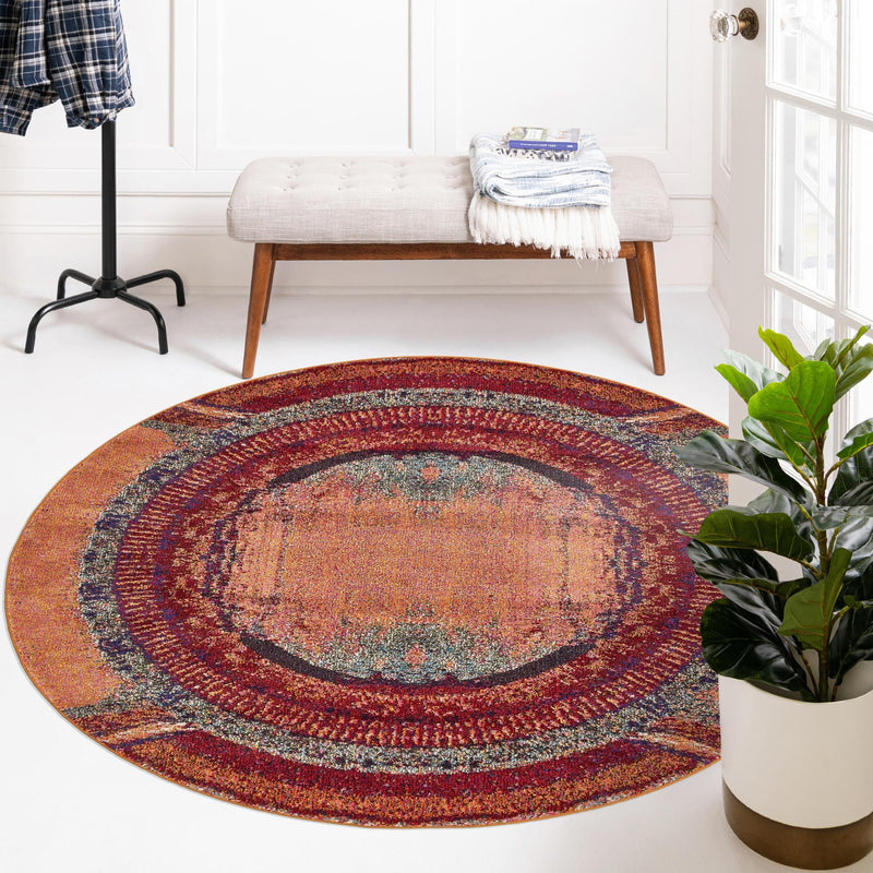 Marrakesh Elegance Collection Area Rug -  Sijilmasa Round Orange  lifestyle 84