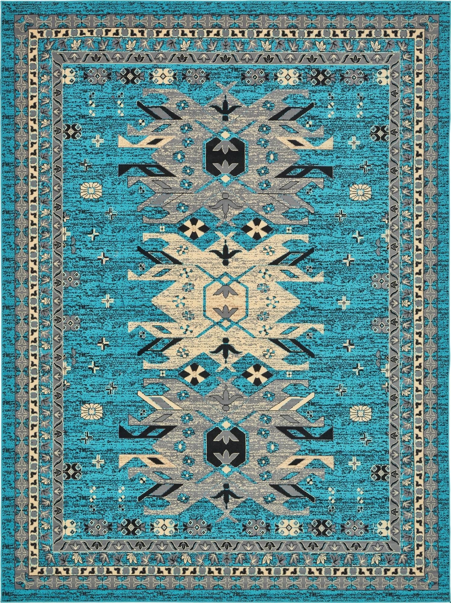 Tabriz Tapestries Collection Area Rug - Azerbaijan (Turquoise)