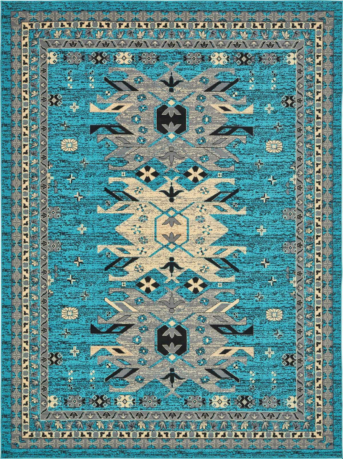 Tabriz Tapestries Collection Area Rug - Azerbaijan (Turquoise) Rectangle Turquoise Main