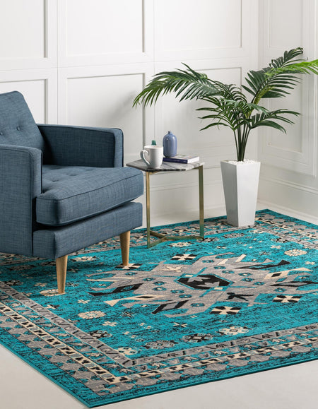 Tabriz Tapestries Collection Area Rug - Azerbaijan (Turquoise)