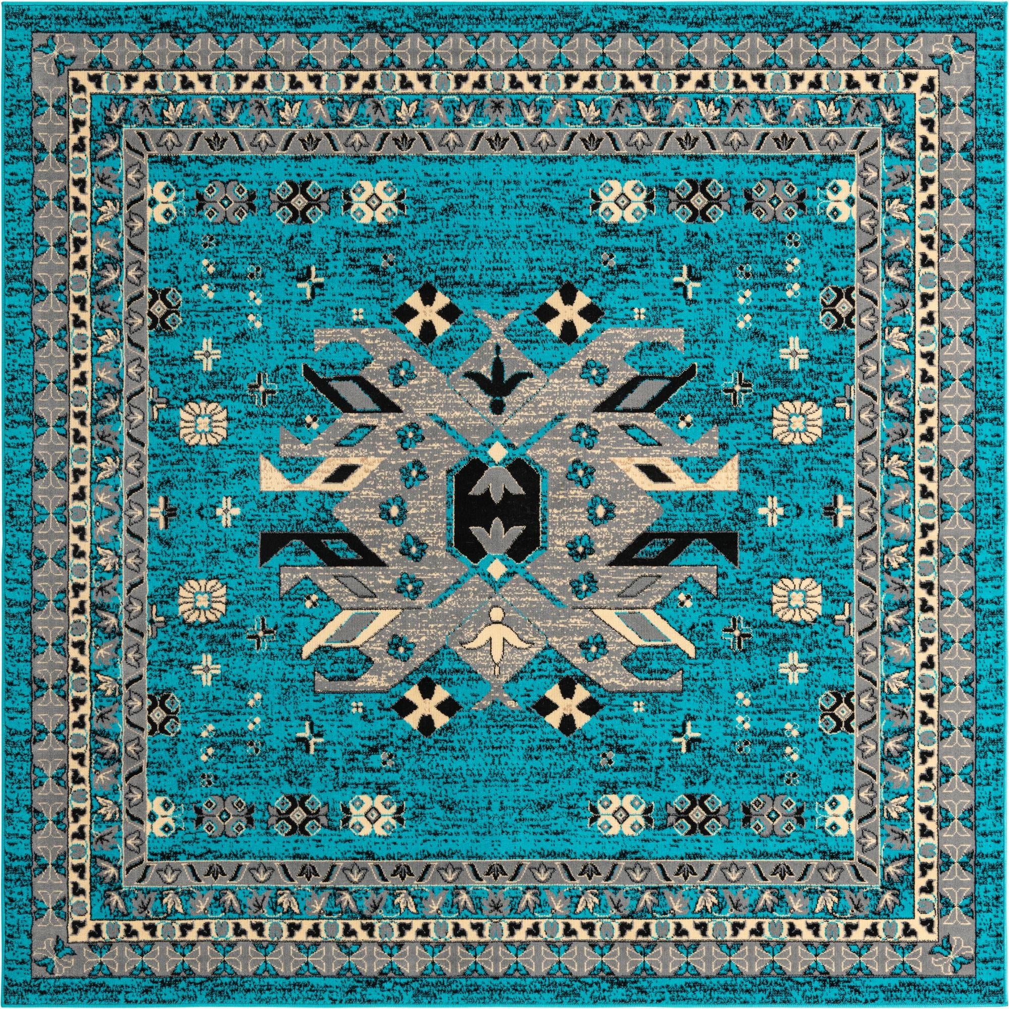 Tabriz Tapestries Collection Area Rug - Azerbaijan (Turquoise)