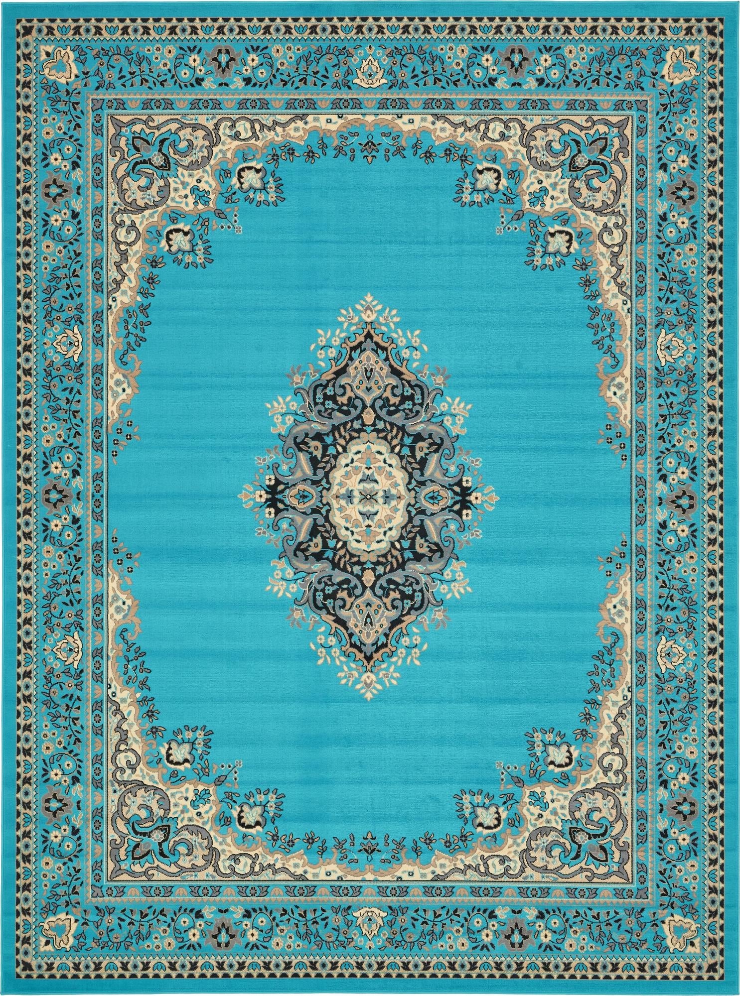 Tabriz Tapestry Collection Area Rug - Azerbaijan (Turquoise)