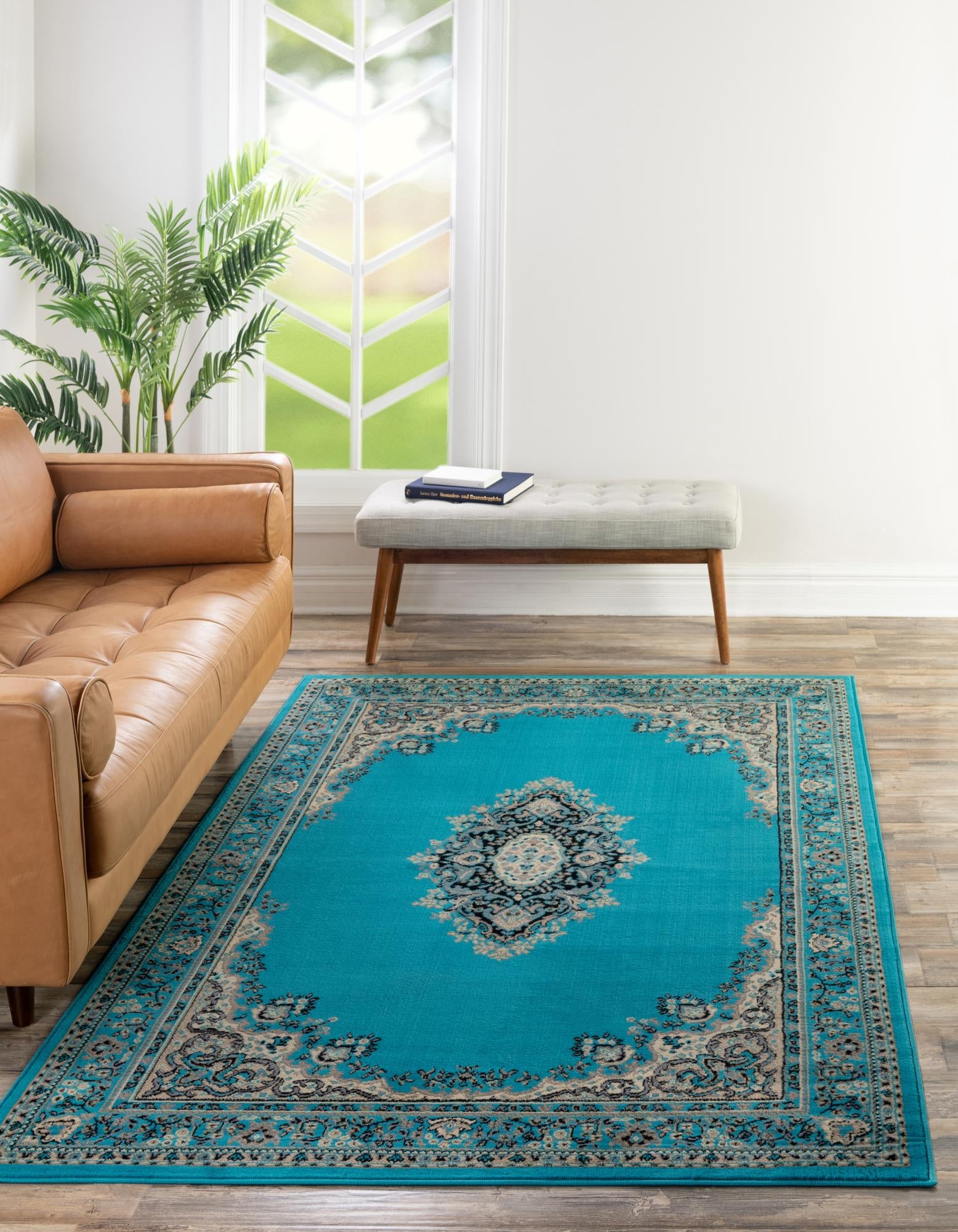 Tabriz Tapestry Collection Area Rug - Azerbaijan (Turquoise)