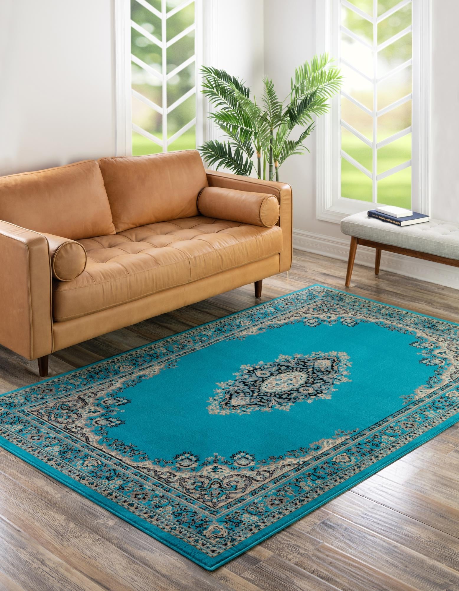 Tabriz Tapestry Collection Area Rug - Azerbaijan (Turquoise)