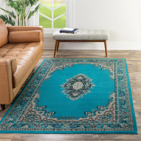 Tabriz Tapestry Collection Area Rug - Azerbaijan (Turquoise)