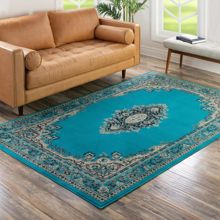 Tabriz Tapestry Collection Area Rug - Azerbaijan (Turquoise)