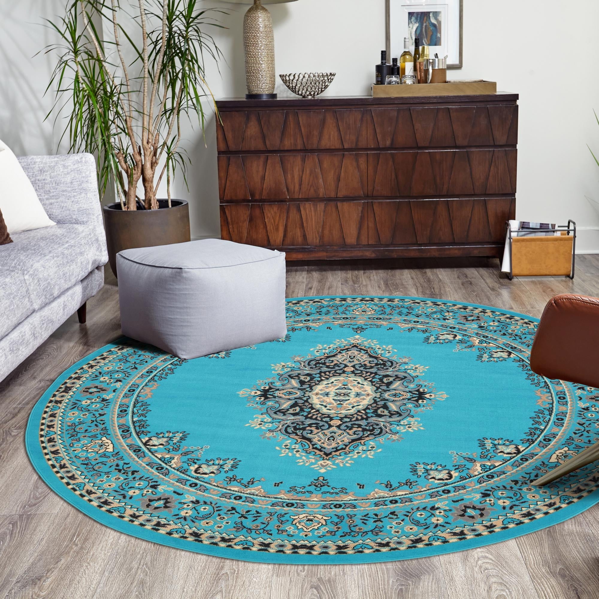 Tabriz Tapestry Collection Area Rug - Azerbaijan (Turquoise)