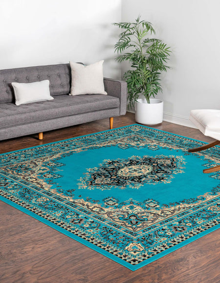 Tabriz Tapestry Collection Area Rug - Azerbaijan (Turquoise)