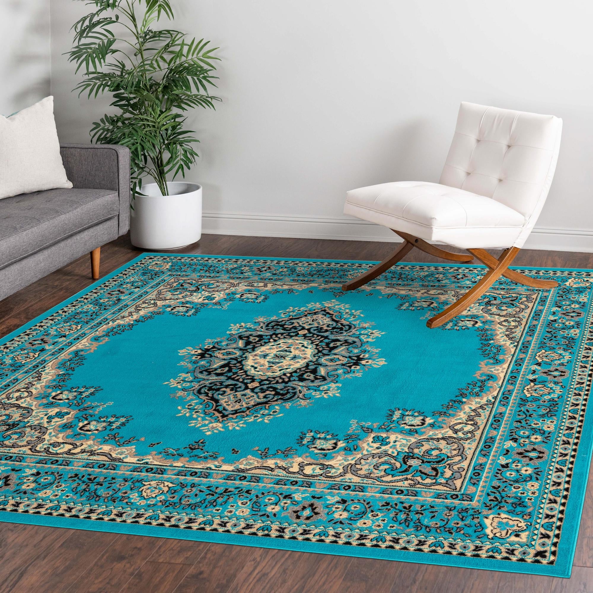 Tabriz Tapestry Collection Area Rug - Azerbaijan (Turquoise)