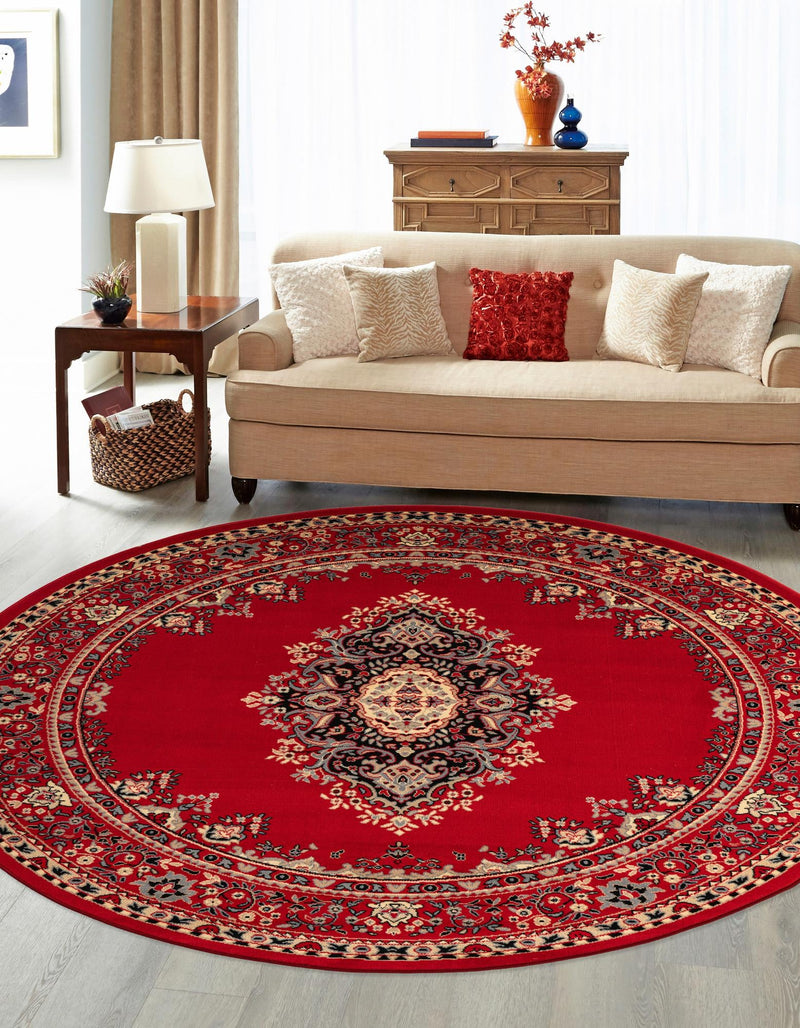 Tabriz Tapestry Collection Area Rug - Azerbaijan (Red) Round Red  lifestyle 6