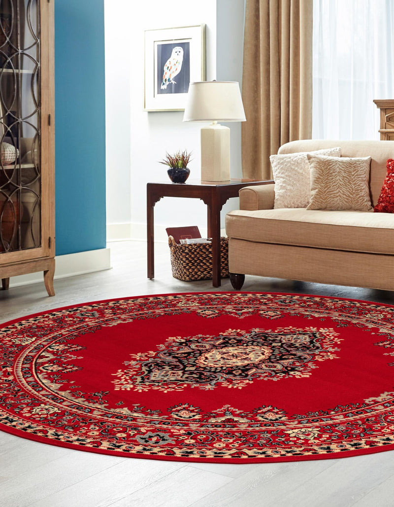 Tabriz Tapestry Collection Area Rug - Azerbaijan (Red) Round Red  lifestyle 8