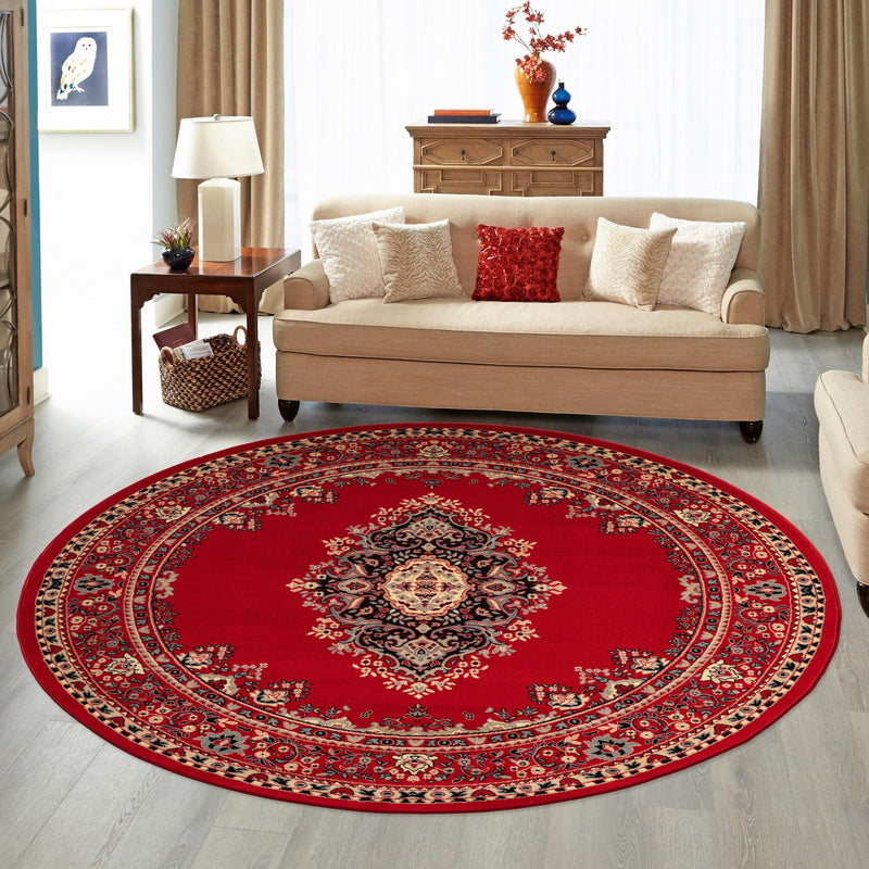 Tabriz Tapestry Collection Area Rug - Azerbaijan (Red) Round Red  lifestyle 15