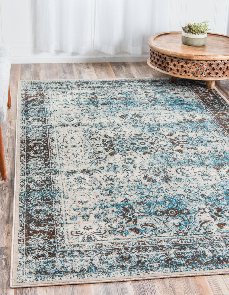 Ankara Elegance Collection Area Rug -  Ephesus (Ivory and Blue) Rectangle Ivory and Blue  lifestyle 2