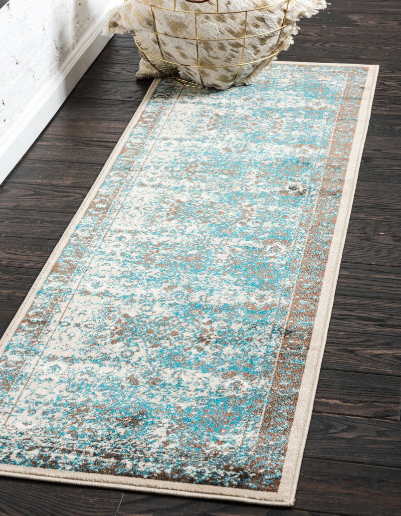 Ankara Elegance Collection Area Rug -  Ephesus (Ivory and Blue) Runner Ivory and Blue  lifestyle 6