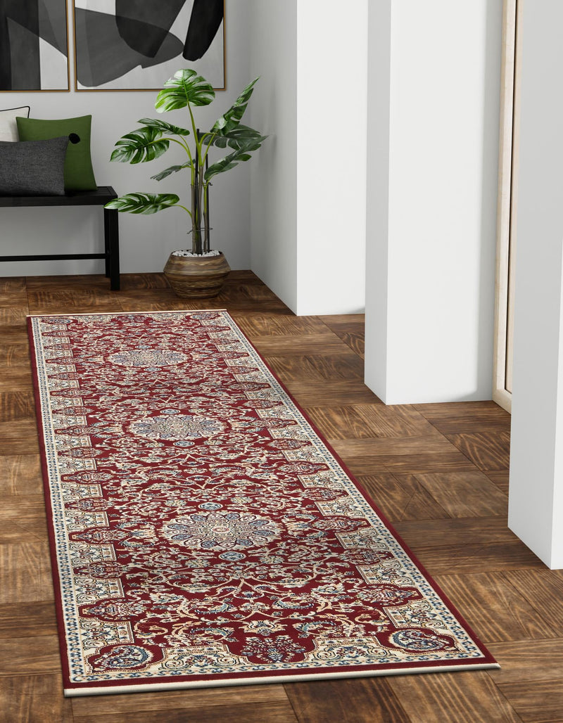 Persian Elegance Collection Area Rug -  Qom Runner Burgundy  lifestyle 84