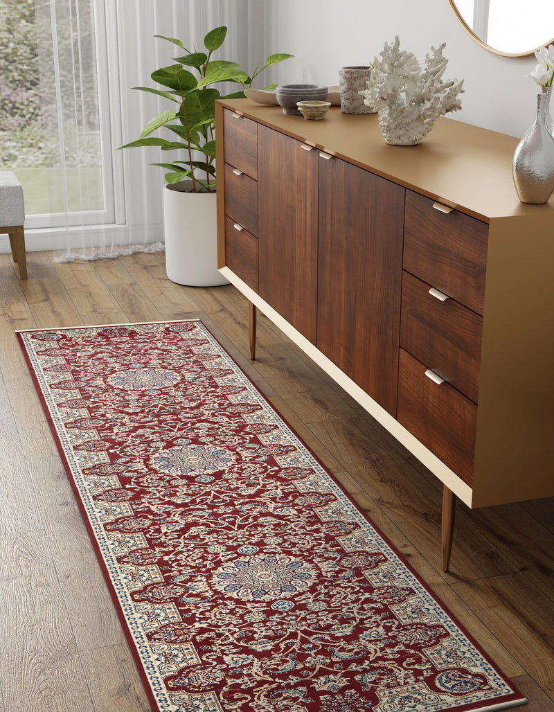 Persian Elegance Collection Area Rug -  Qom Runner Burgundy  lifestyle 102