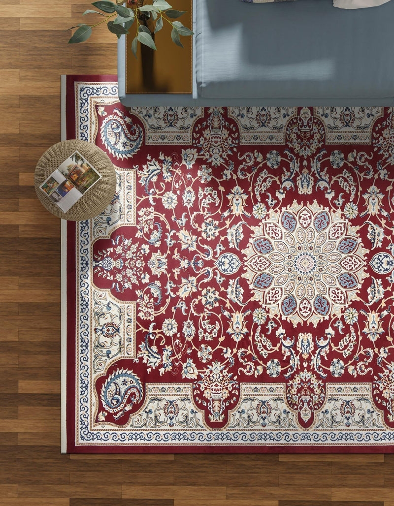 Persian Elegance Collection Area Rug -  Qom Rectangle Burgundy  lifestyle 51