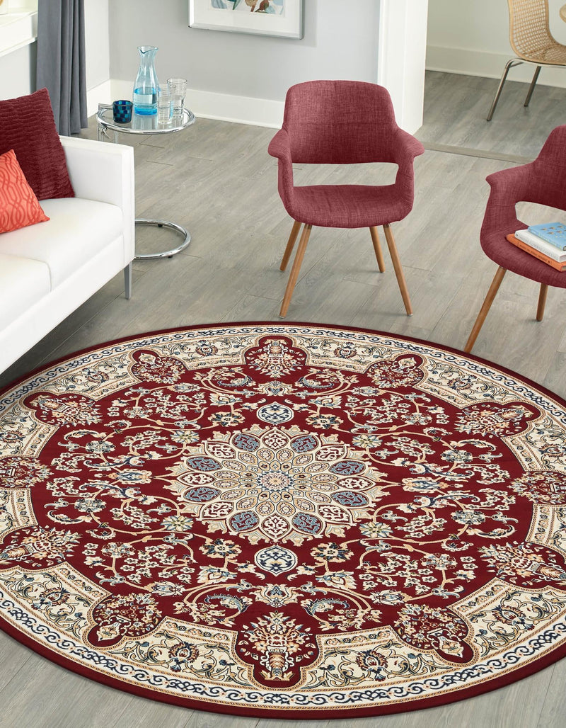 Persian Elegance Collection Area Rug -  Qom Round Burgundy  lifestyle 35