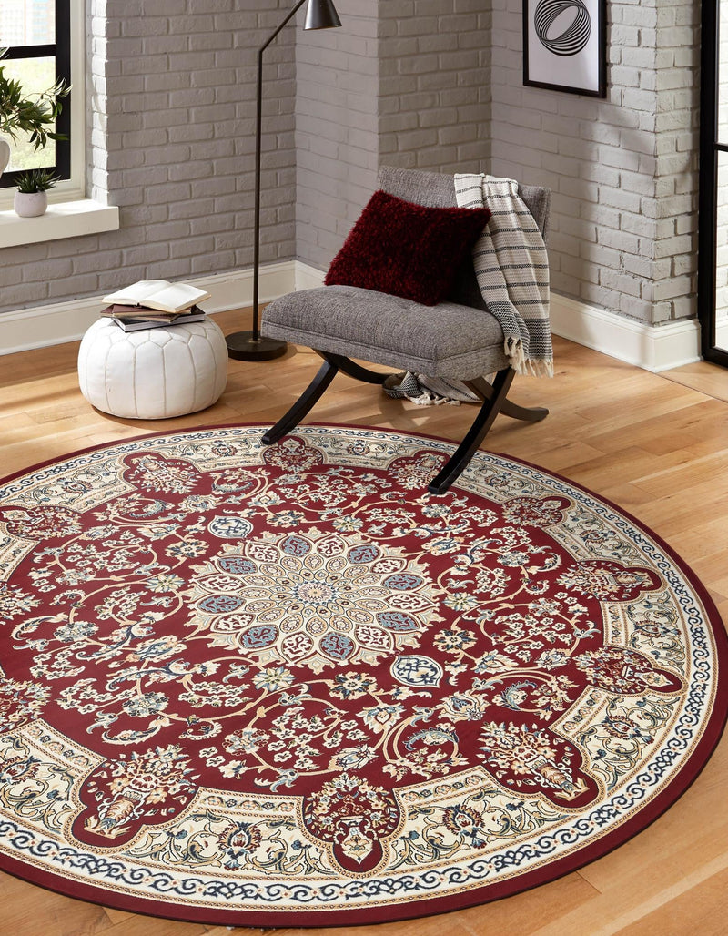 Persian Elegance Collection Area Rug -  Qom Round Burgundy  lifestyle 47