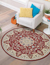 Persian Elegance Collection Area Rug -  Qom Round Burgundy  lifestyle 49