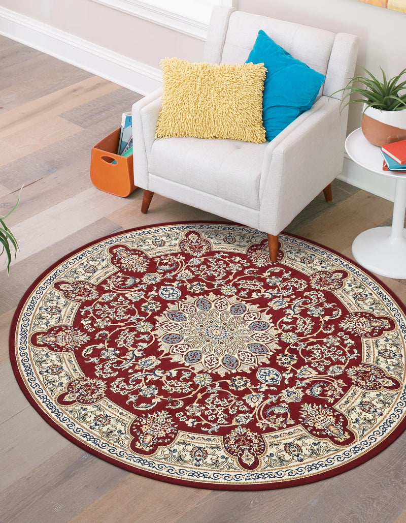 Persian Elegance Collection Area Rug -  Qom Round Burgundy  lifestyle 49