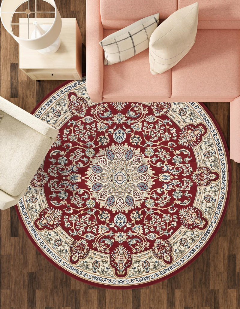 Persian Elegance Collection Area Rug -  Qom Round Burgundy  lifestyle 51