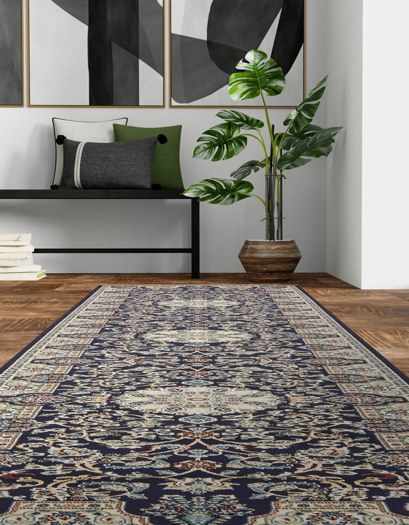 Persian Elegance Collection Area Rug -  Qom Runner Navy Blue  lifestyle 97