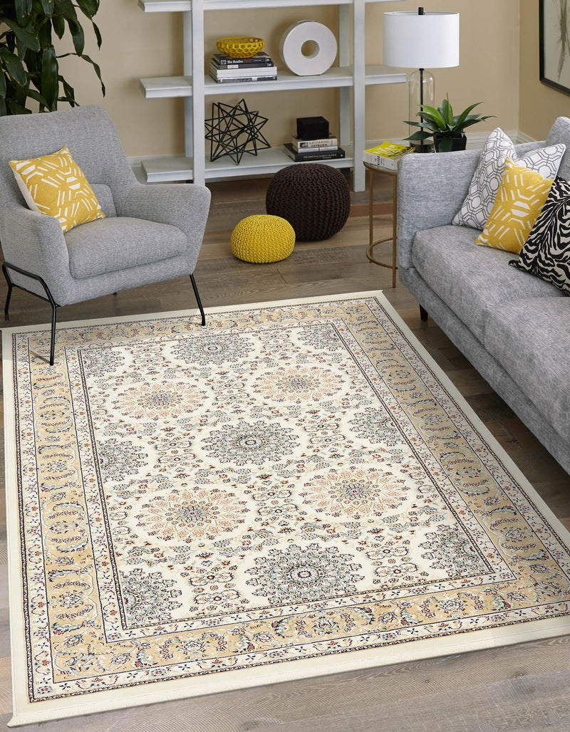 Persian Elegance Collection Area Rug -  Mashhad Rectangle Ivory  lifestyle 13