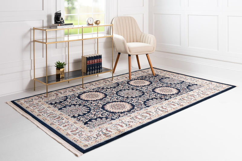 Persian Elegance Collection Area Rug -  Mashhad Rectangle Navy Blue  lifestyle 6