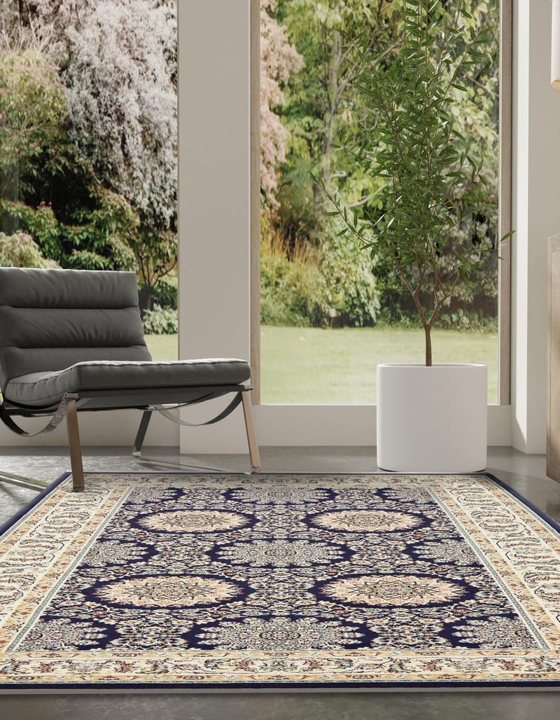 Persian Elegance Collection Area Rug -  Mashhad Rectangle Navy Blue  lifestyle 33