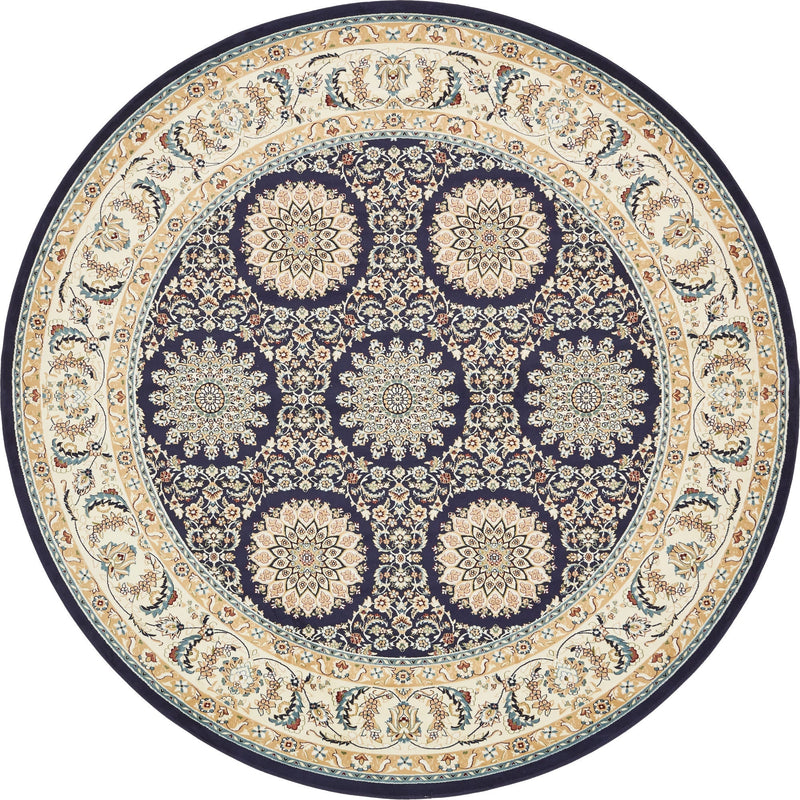 Persian Elegance Collection Area Rug -  Mashhad Round Navy Blue  lifestyle 23