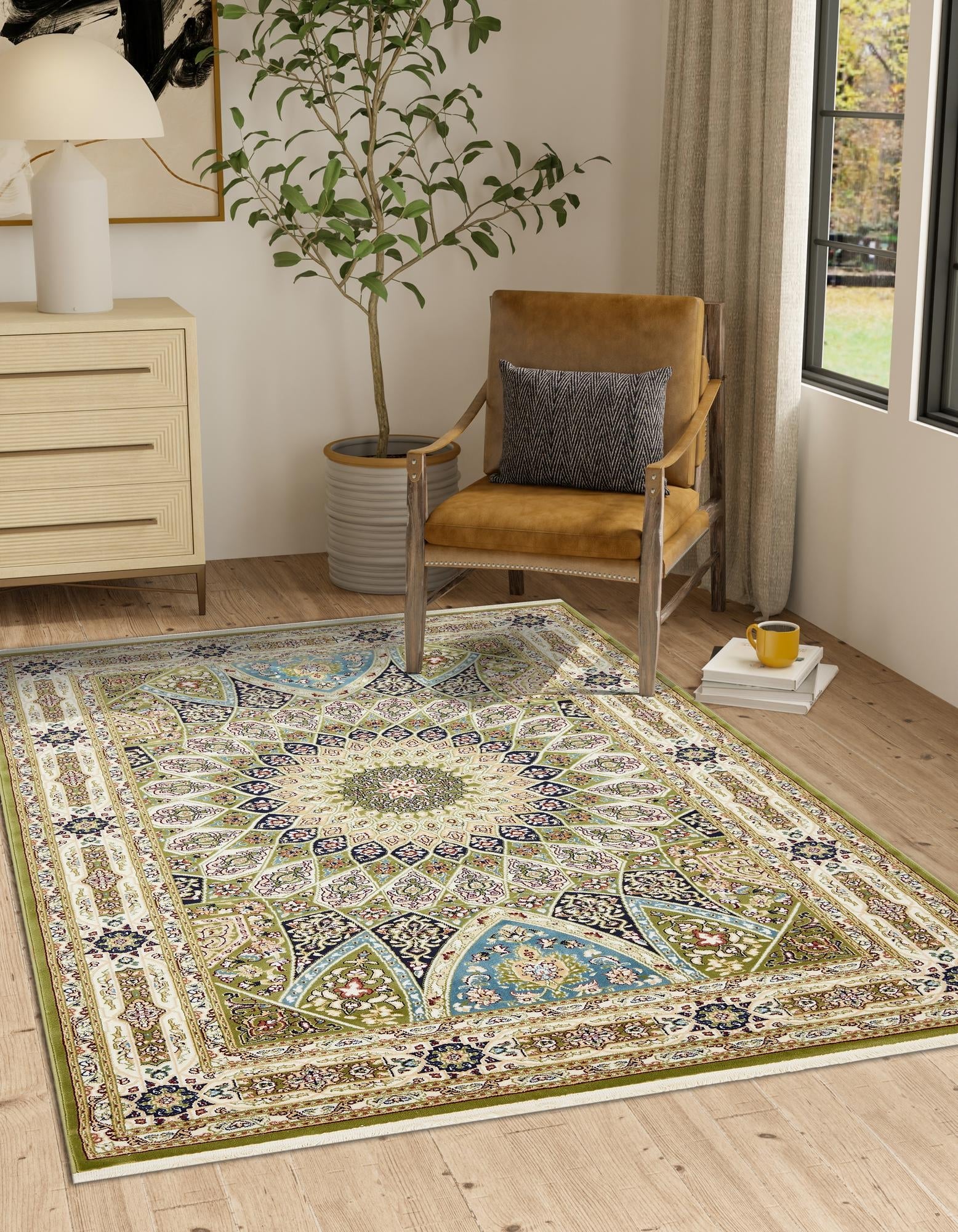 Persian Elegance Collection Area Rug -  Hamedan (Green)