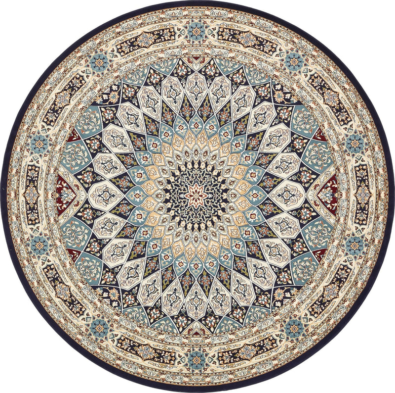 Persian Elegance Collection Area Rug -  Hamedan (Navy Blue) Round Navy Blue  lifestyle 3