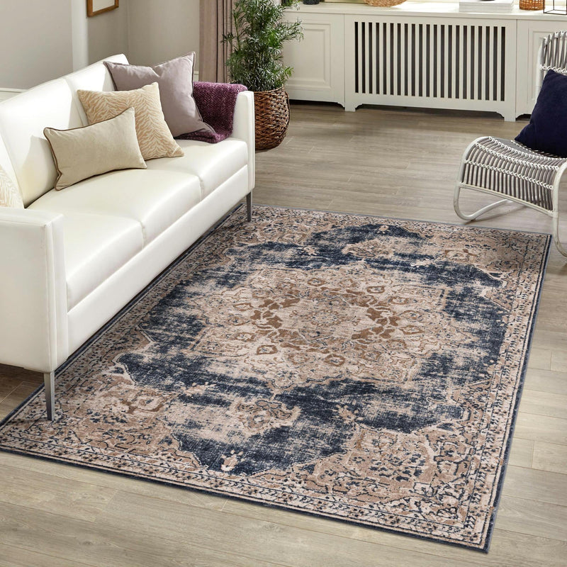 Coastal Manor Collection Area Rug -  Pelican Rectangle Dark Blue  lifestyle 17