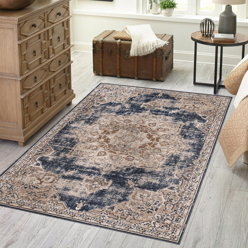 Coastal Manor Collection Area Rug -  Pelican Rectangle Dark Blue  lifestyle 19